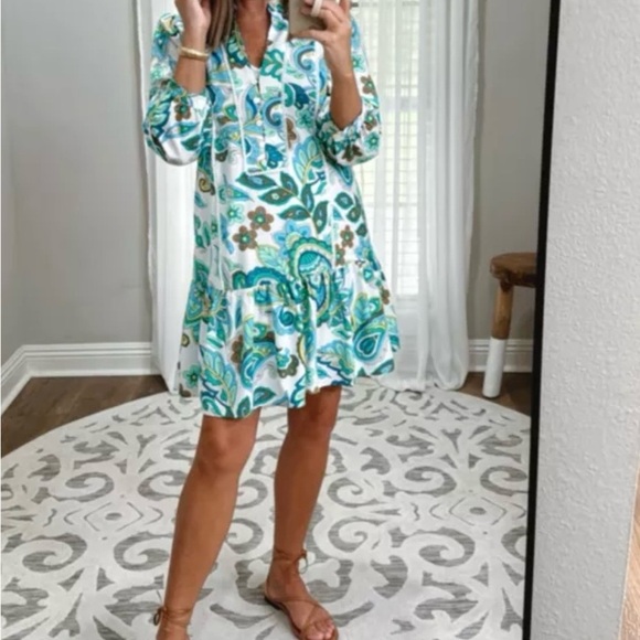 Floral Paisley Dress in Blue and Green Size Large - Picture 3 of 8